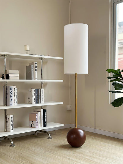 Orbis Wooden Sphere Floor Lamp LED Fabric Shade Natural Wood