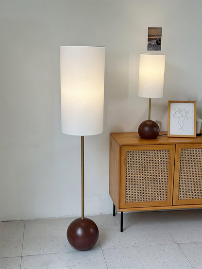 Orbis Wooden Sphere Floor Lamp LED Fabric Shade Natural Wood