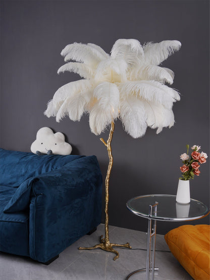Ostrich Feather Brass Floor Lamp - Luxury Indoor Lighting