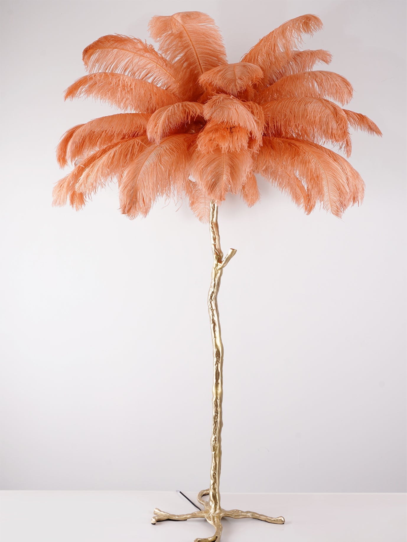Ostrich Feather Brass Floor Lamp - Luxury Indoor Lighting
