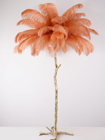 Ostrich Feather Brass Floor Lamp - Luxury Indoor Lighting