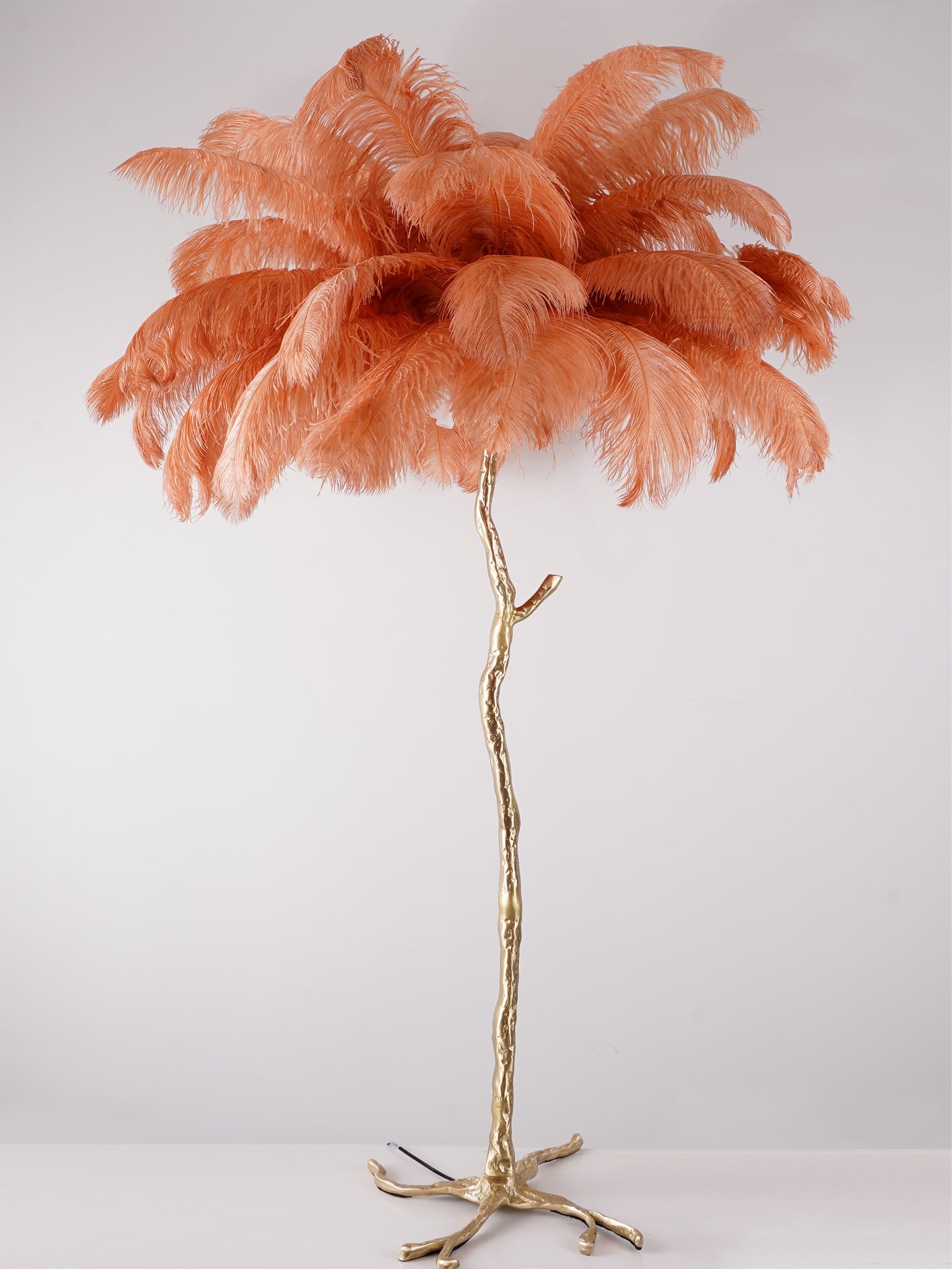 Ostrich Feather Brass Floor Lamp - Luxury Indoor Lighting