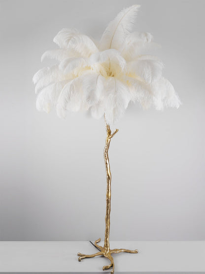Ostrich Feather Brass Floor Lamp - Luxury Indoor Lighting