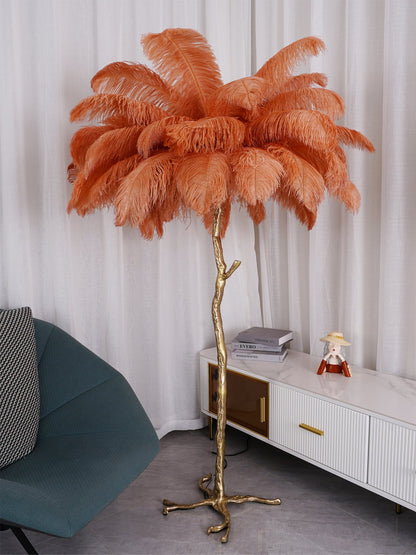 Ostrich Feather Brass Floor Lamp - Luxury Indoor Lighting