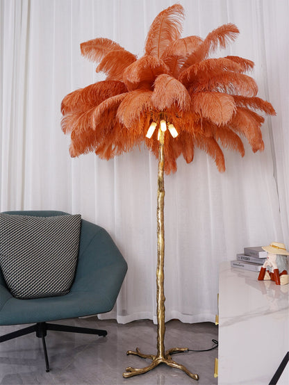 Ostrich Feather Brass Floor Lamp - Luxury Indoor Lighting