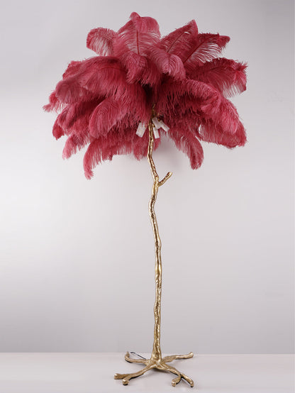 Ostrich Feather Brass Floor Lamp - Luxury Indoor Lighting