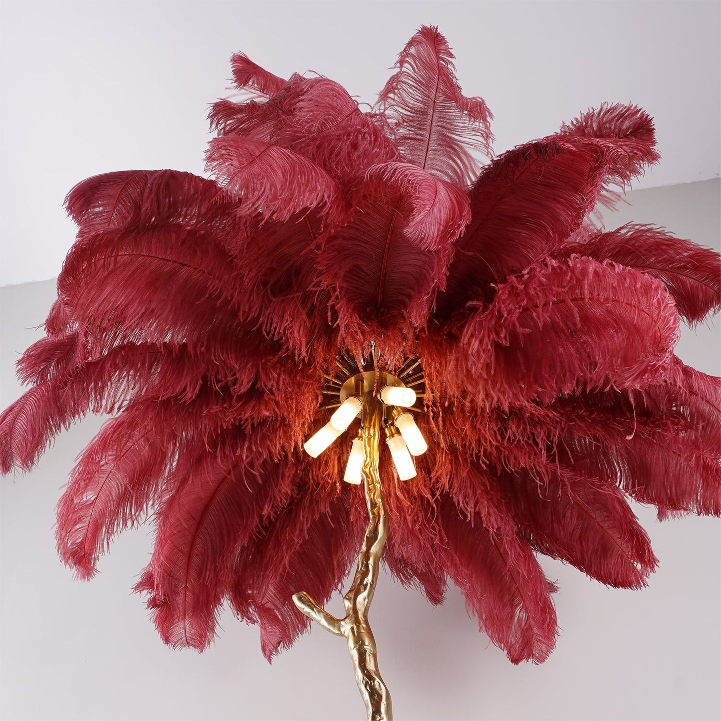 Ostrich Feather Brass Floor Lamp - Luxury Indoor Lighting