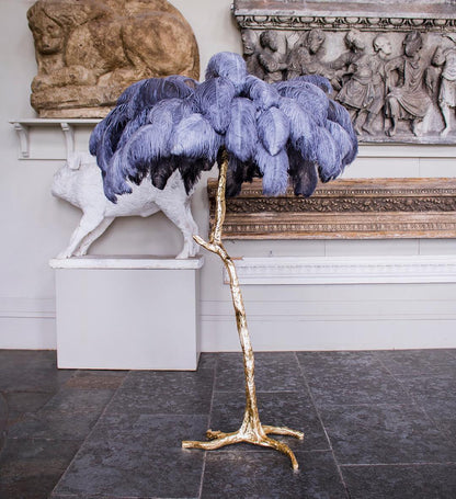 Ostrich Feather Brass Floor Lamp - Luxury Indoor Lighting
