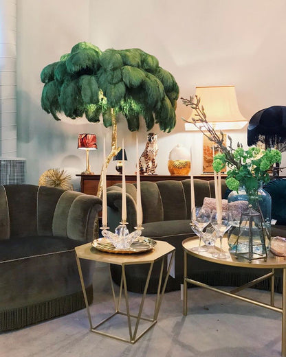 Ostrich Feather Brass Floor Lamp - Luxury Indoor Lighting