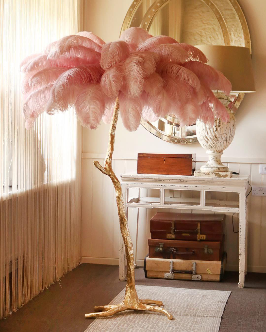 Ostrich Feather Brass Floor Lamp - Luxury Indoor Lighting
