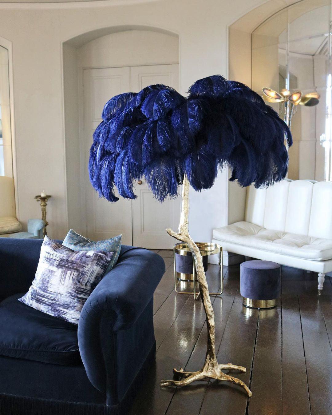 Ostrich Feather Brass Floor Lamp - Luxury Indoor Lighting