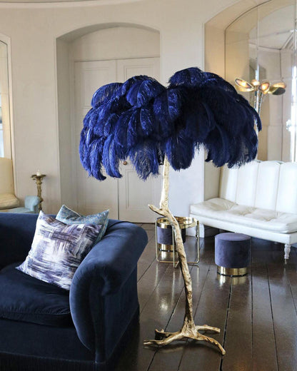 Ostrich Feather Brass Floor Lamp - Luxury Indoor Lighting