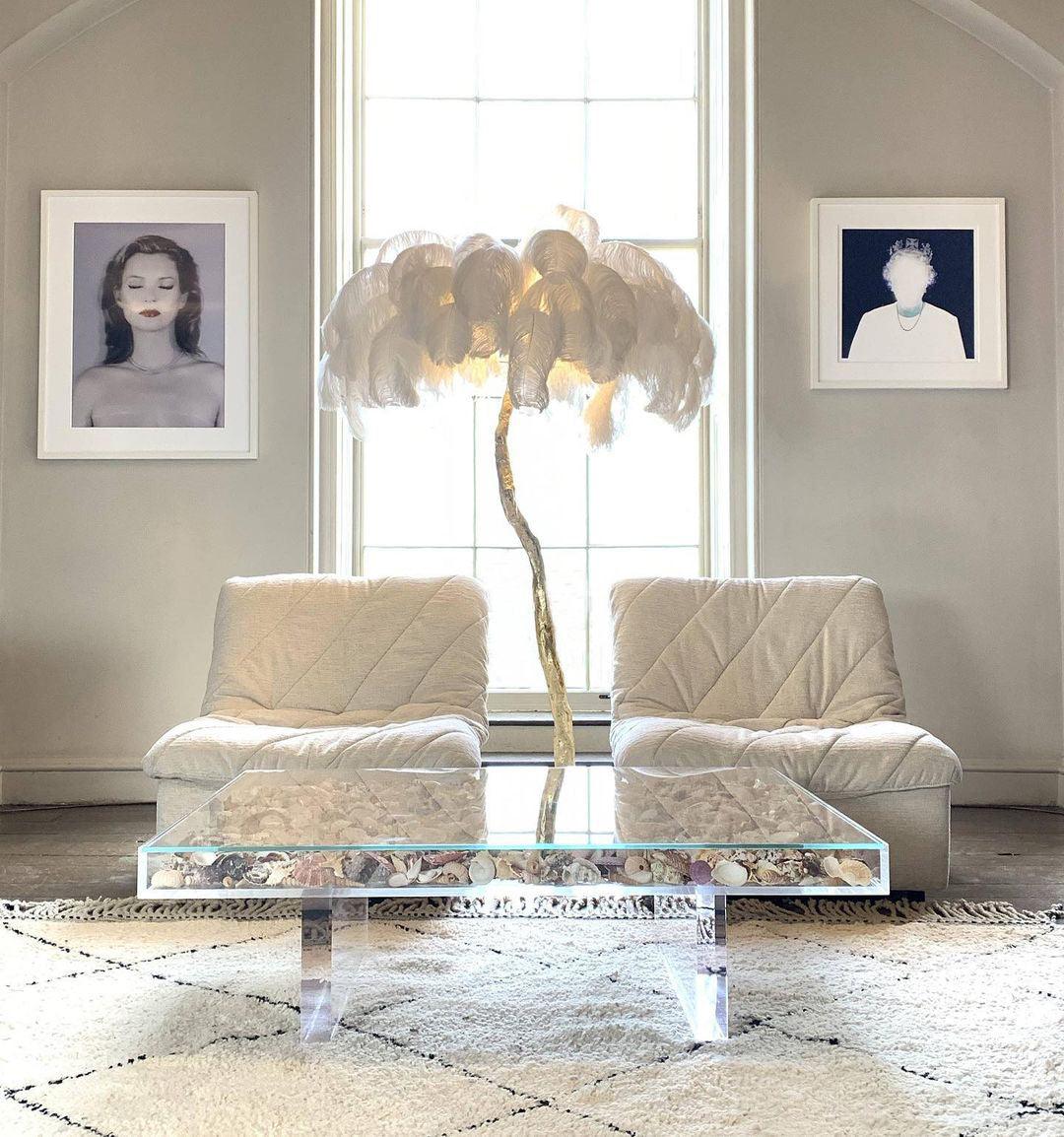 Ostrich Feather Brass Floor Lamp - Luxury Indoor Lighting