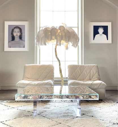 Ostrich Feather Brass Floor Lamp - Luxury Indoor Lighting