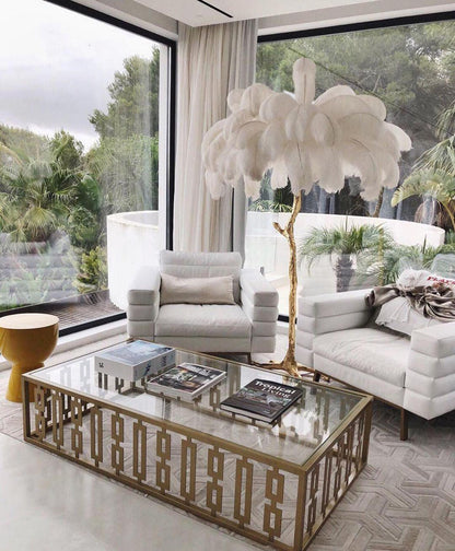 Ostrich Feather Brass Floor Lamp - Luxury Indoor Lighting