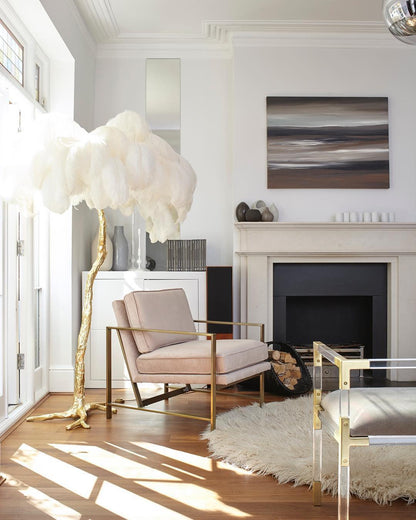 Ostrich Feather Brass Floor Lamp - Luxury Indoor Lighting