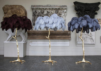 Ostrich Feather Brass Floor Lamp - Luxury Indoor Lighting