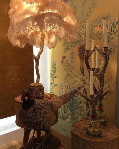 Ostrich Feather Brass Floor Lamp - Luxury Indoor Lighting