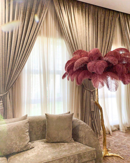 Ostrich Feather Brass Floor Lamp - Luxury Indoor Lighting