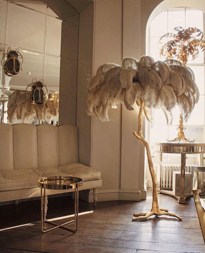 Ostrich Feather Brass Floor Lamp - Luxury Indoor Lighting