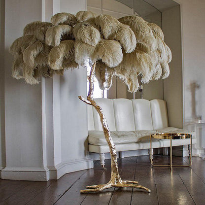 Ostrich Feather Brass Floor Lamp - Luxury Indoor Lighting