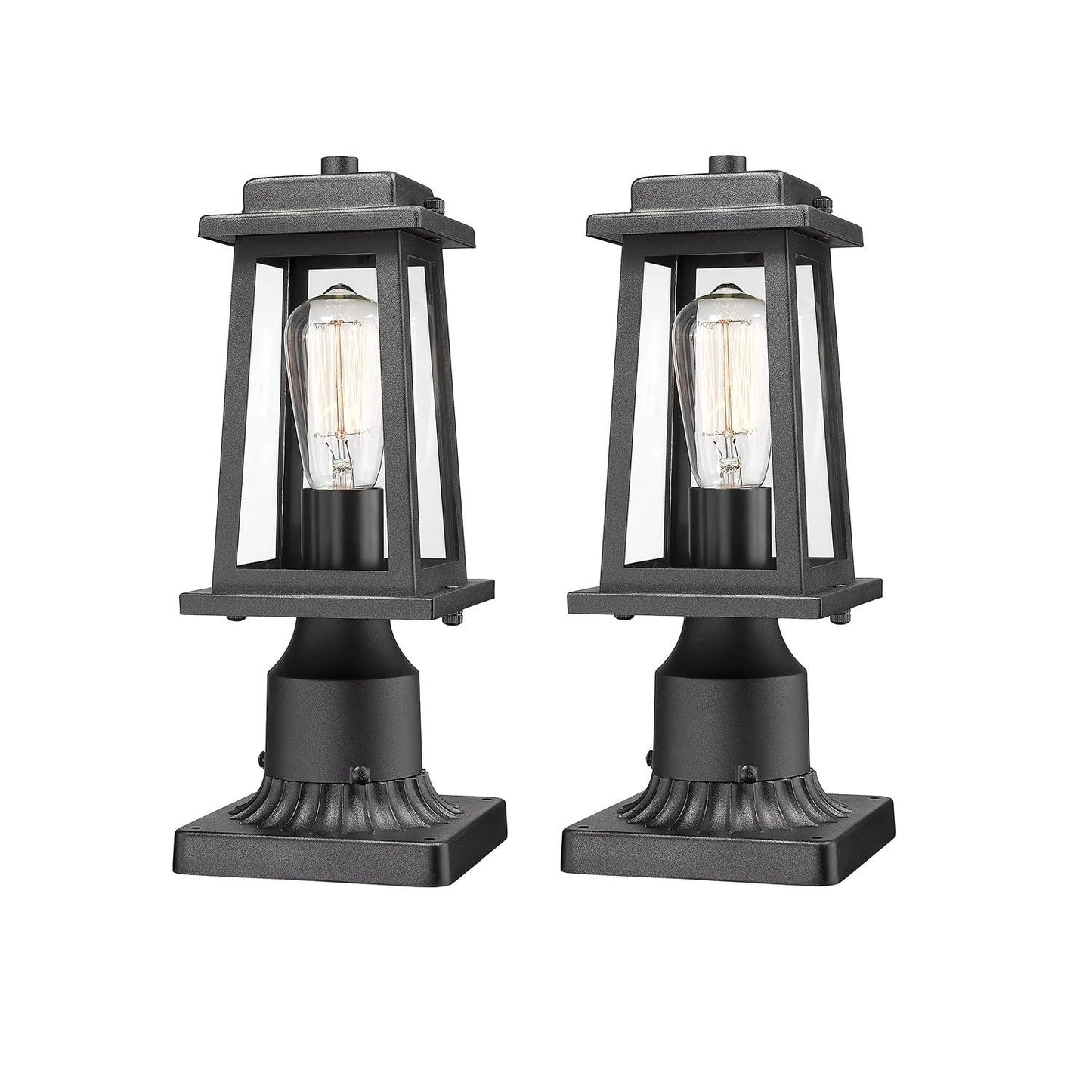 Outdoor Lantern Post Lights - Black Metal, LED, Waterproof