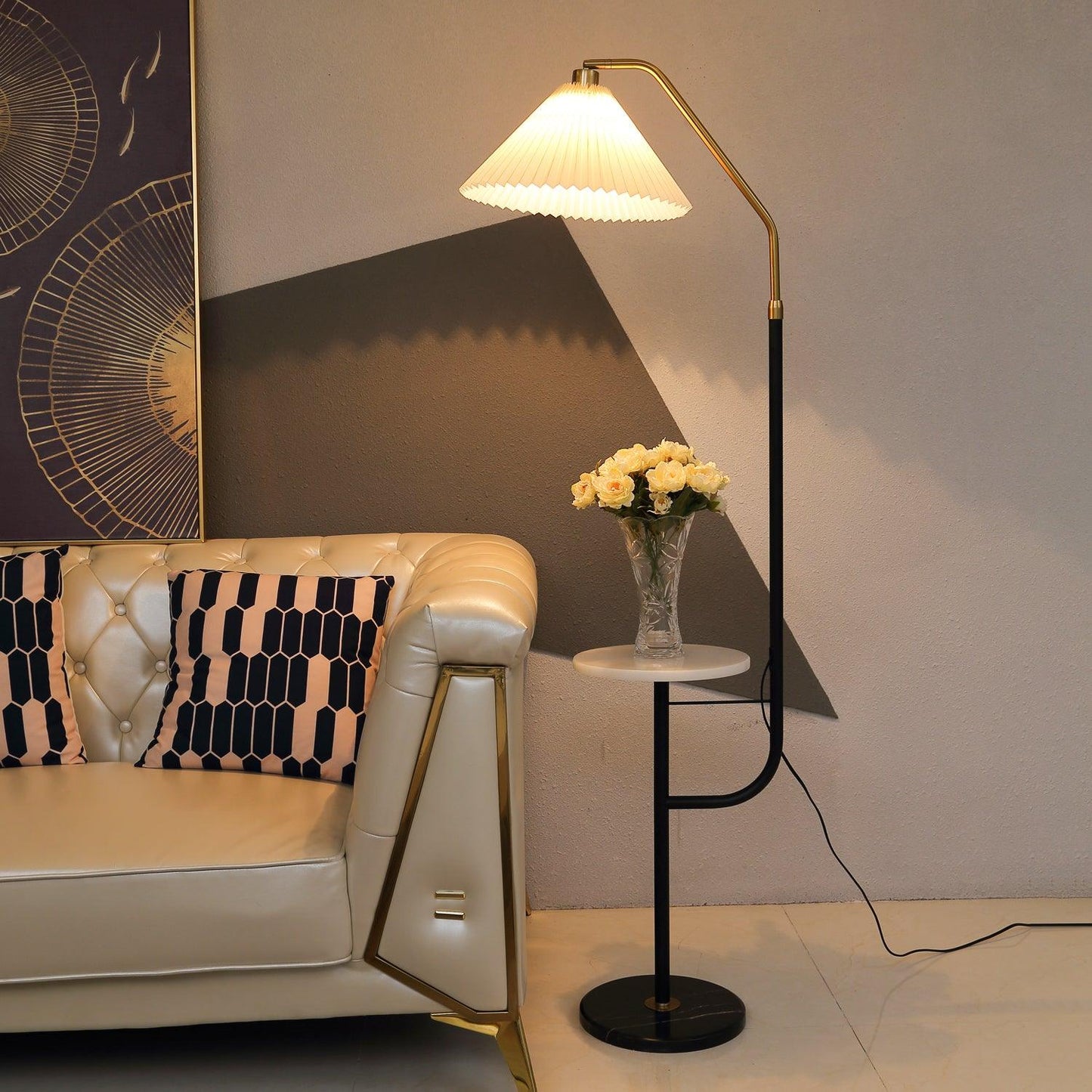 Ozz Floor Lamp - Modern LED Metal & Marble Design, Black Gold