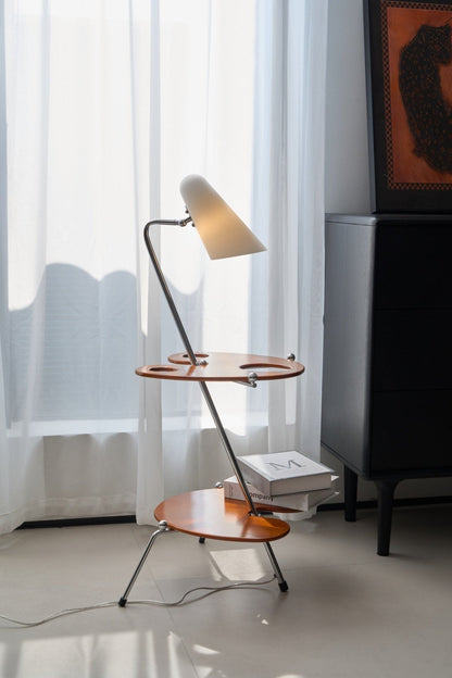 Palette Floor Lamp with Adjustable Shade and Wooden Shelves