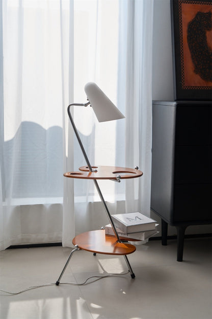 Palette Floor Lamp with Adjustable Shade and Wooden Shelves