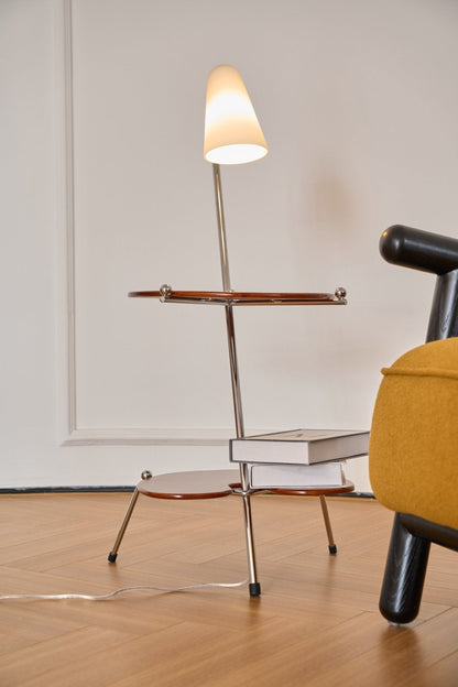 Palette Floor Lamp with Adjustable Shade and Wooden Shelves