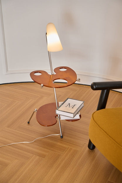 Palette Floor Lamp with Adjustable Shade and Wooden Shelves