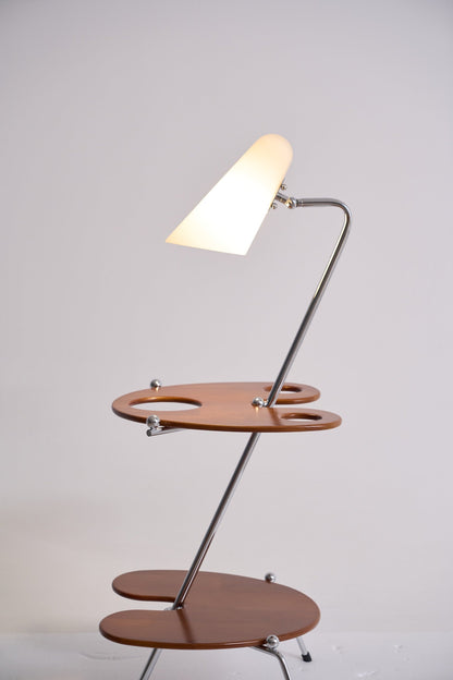 Palette Floor Lamp with Adjustable Shade and Wooden Shelves