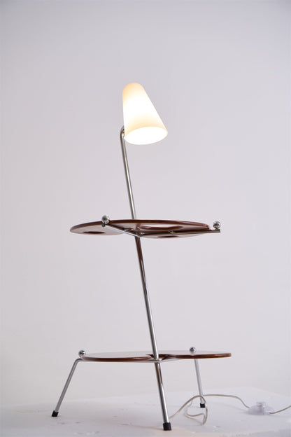 Palette Floor Lamp with Adjustable Shade and Wooden Shelves