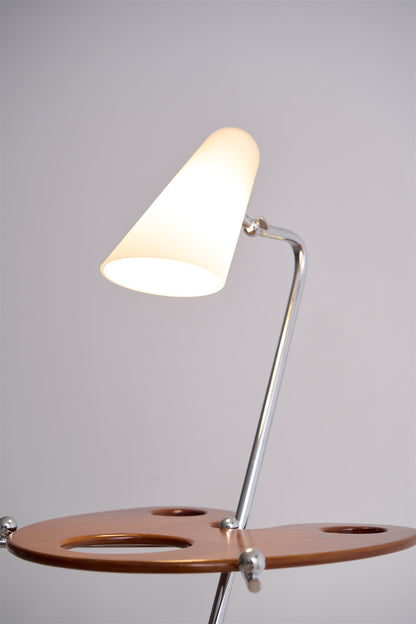 Palette Floor Lamp with Adjustable Shade and Wooden Shelves