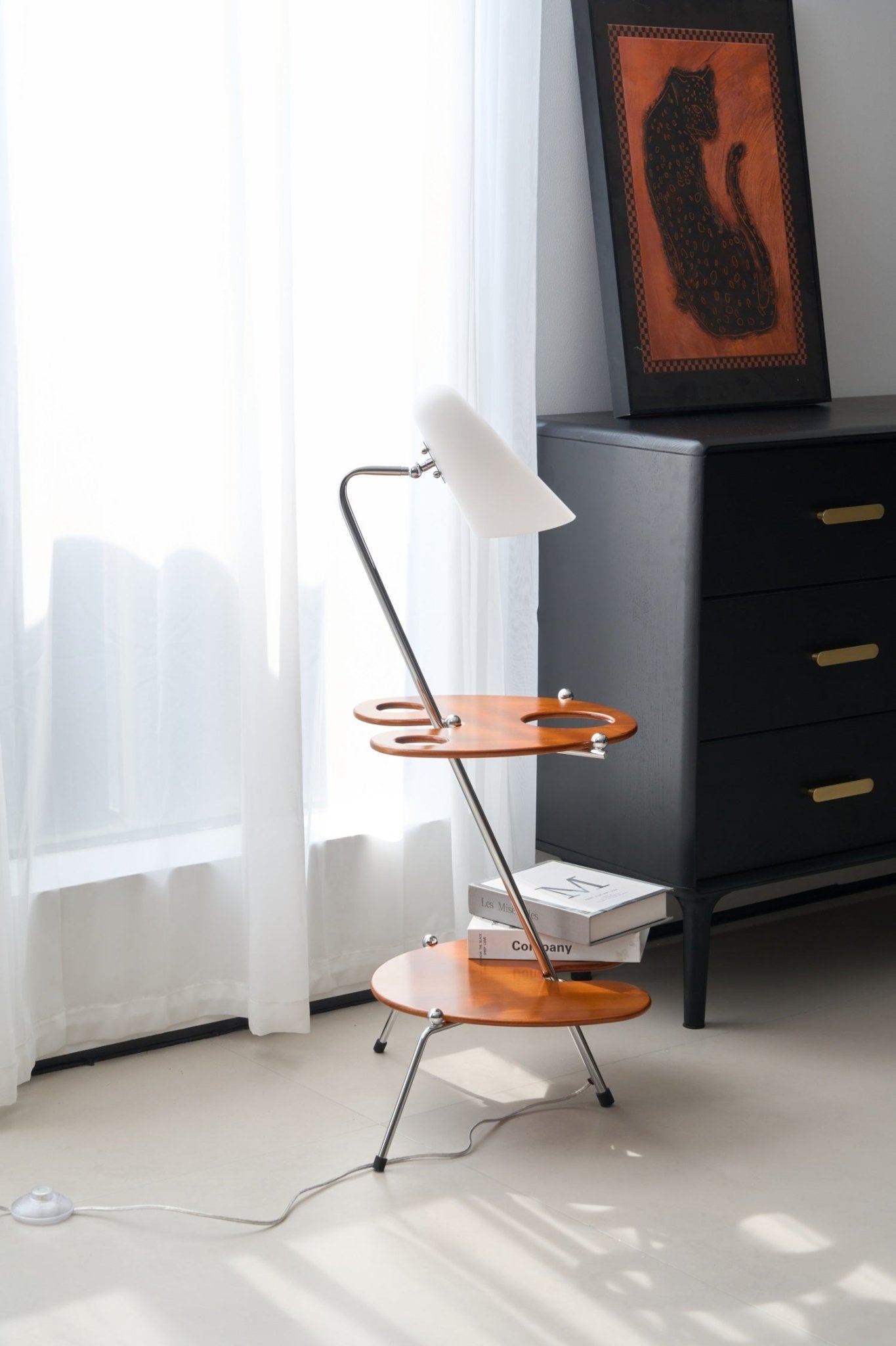 Palette Floor Lamp with Adjustable Shade and Wooden Shelves