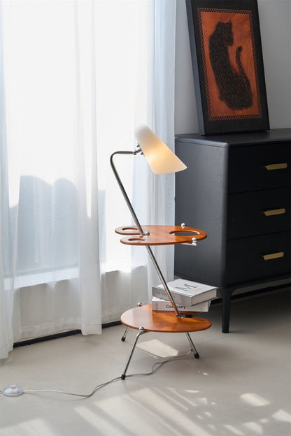 Palette Floor Lamp with Adjustable Shade and Wooden Shelves