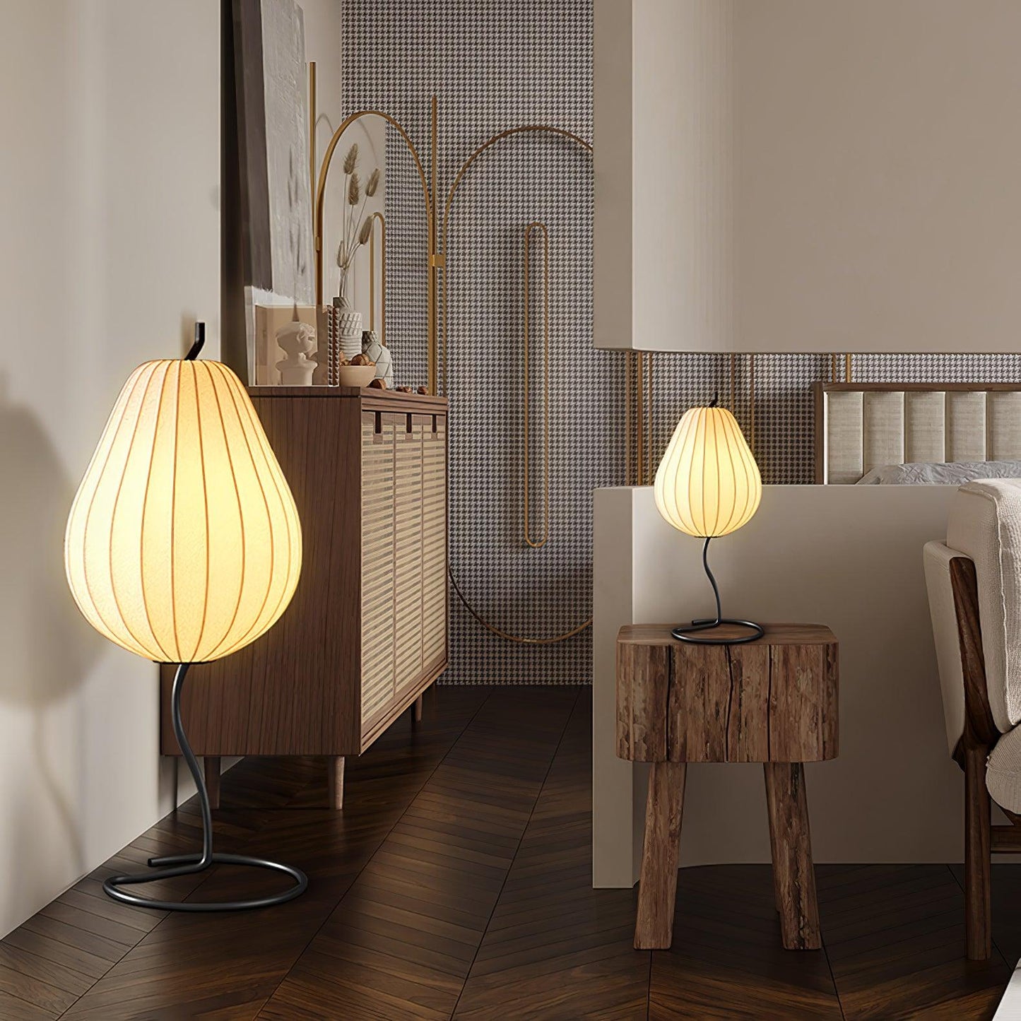 Pear Floor Lamp with Silk Shade - LED Indoor Lighting