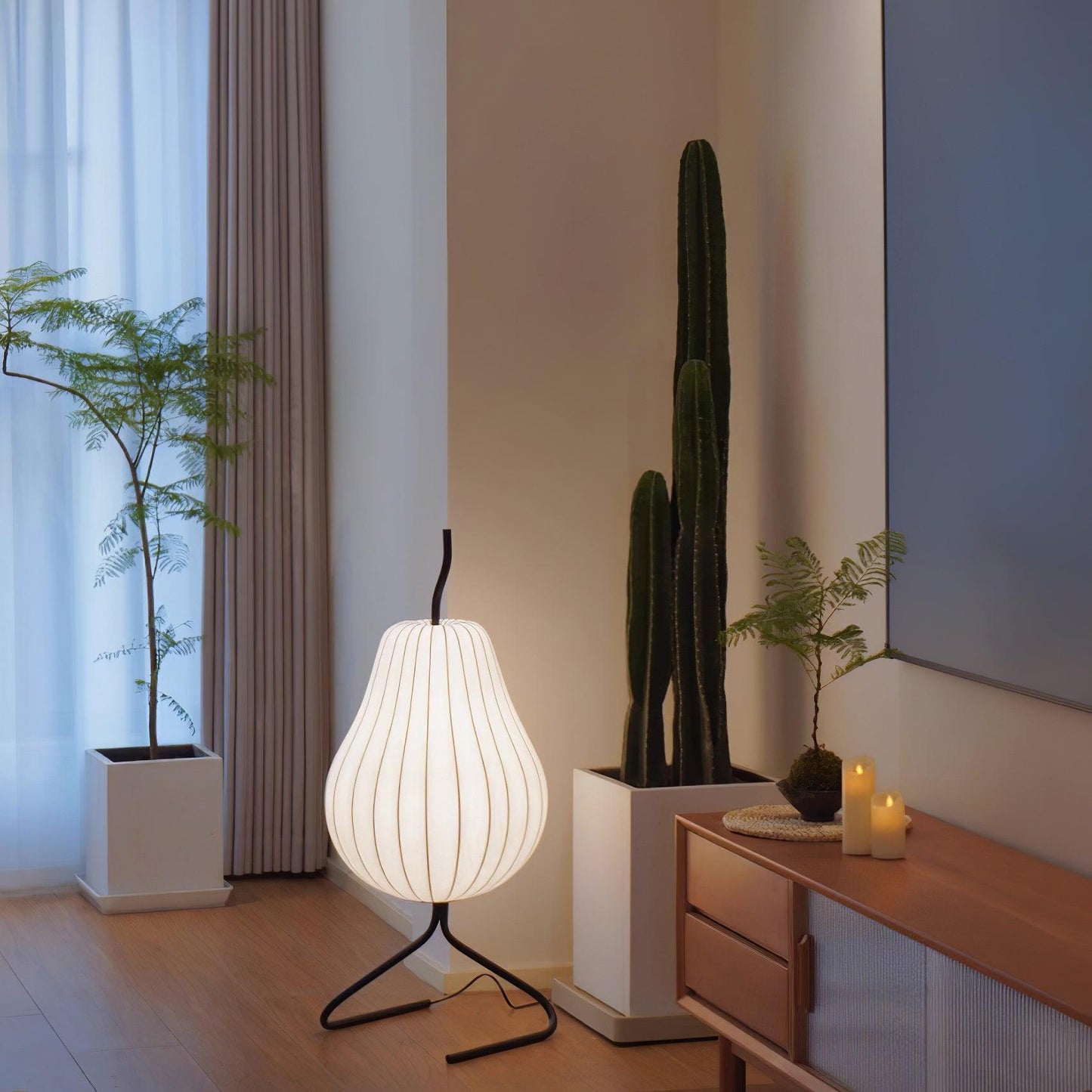 Pear Floor Lamp with Silk Shade - LED Indoor Lighting