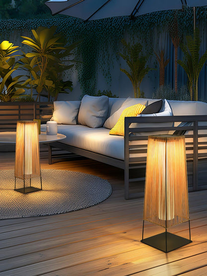 Plastic Rattan Outdoor Post Light - Solar Powered LED, Waterproof