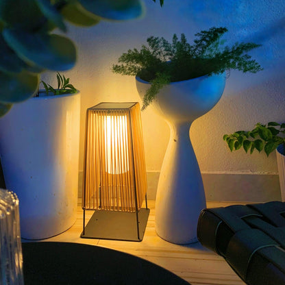 Plastic Rattan Outdoor Post Light - Solar Powered LED, Waterproof