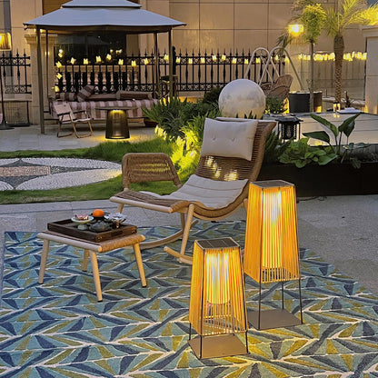 Plastic Rattan Outdoor Post Light - Solar Powered LED, Waterproof