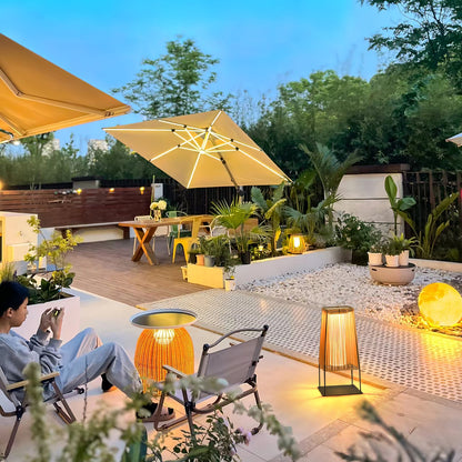 Plastic Rattan Outdoor Post Light - Solar Powered LED, Waterproof