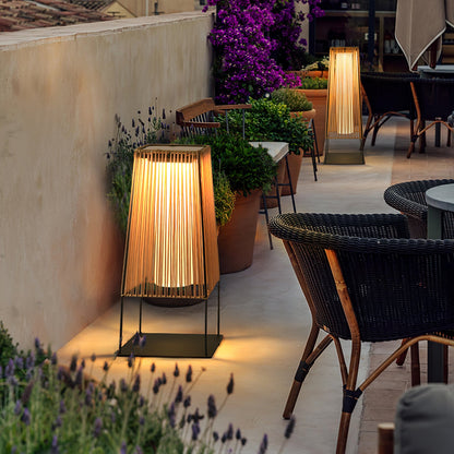 Plastic Rattan Outdoor Post Light - Solar Powered LED, Waterproof