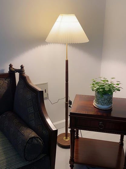 Pleated Floor Lamp - Elegant LED Design, Indoor Use, Wood Base