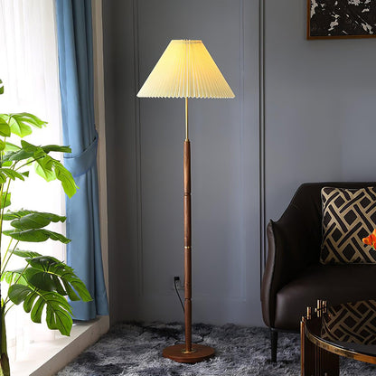 Pleated Floor Lamp - Elegant LED Design, Indoor Use, Wood Base