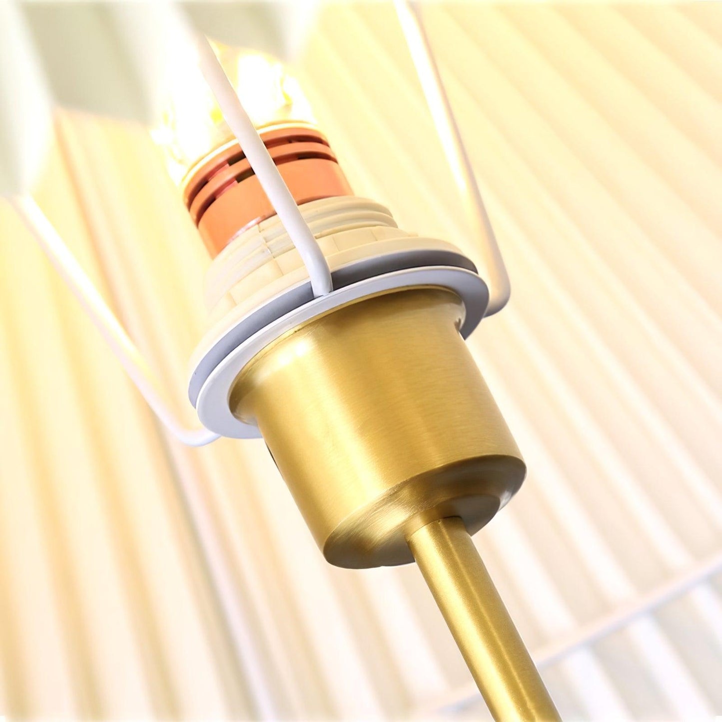 Pleated Floor Lamp - Elegant LED Design, Indoor Use, Wood Base