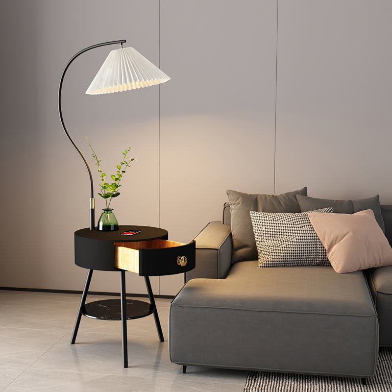 Pleated Nightstand Floor Light with Gold Base and Shade