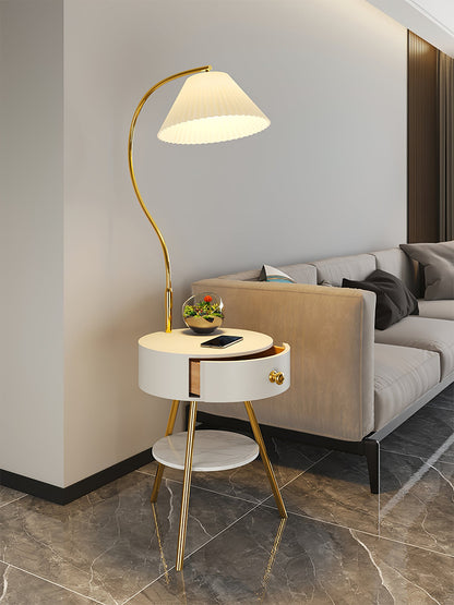 Pleated Nightstand Floor Light with Gold Base and Shade