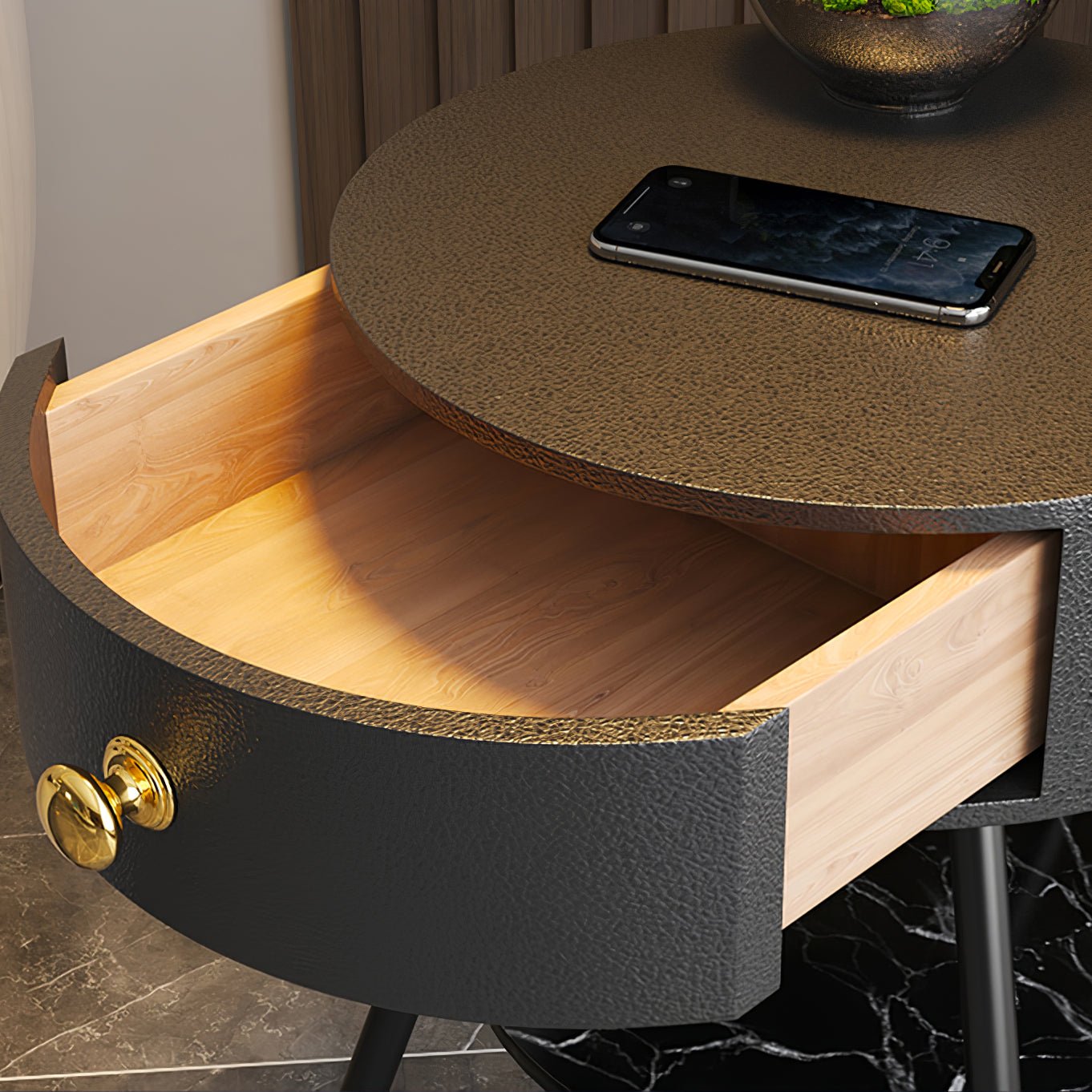 Pleated Nightstand Floor Light with Gold Base and Shade