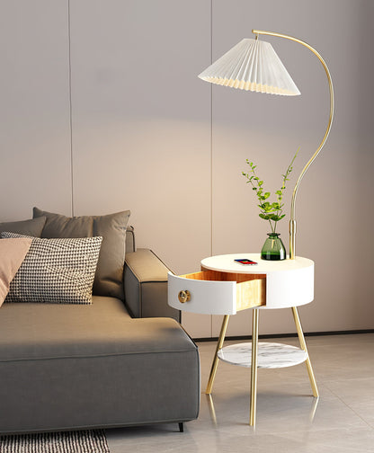 Pleated Nightstand Floor Light with Gold Base and Shade